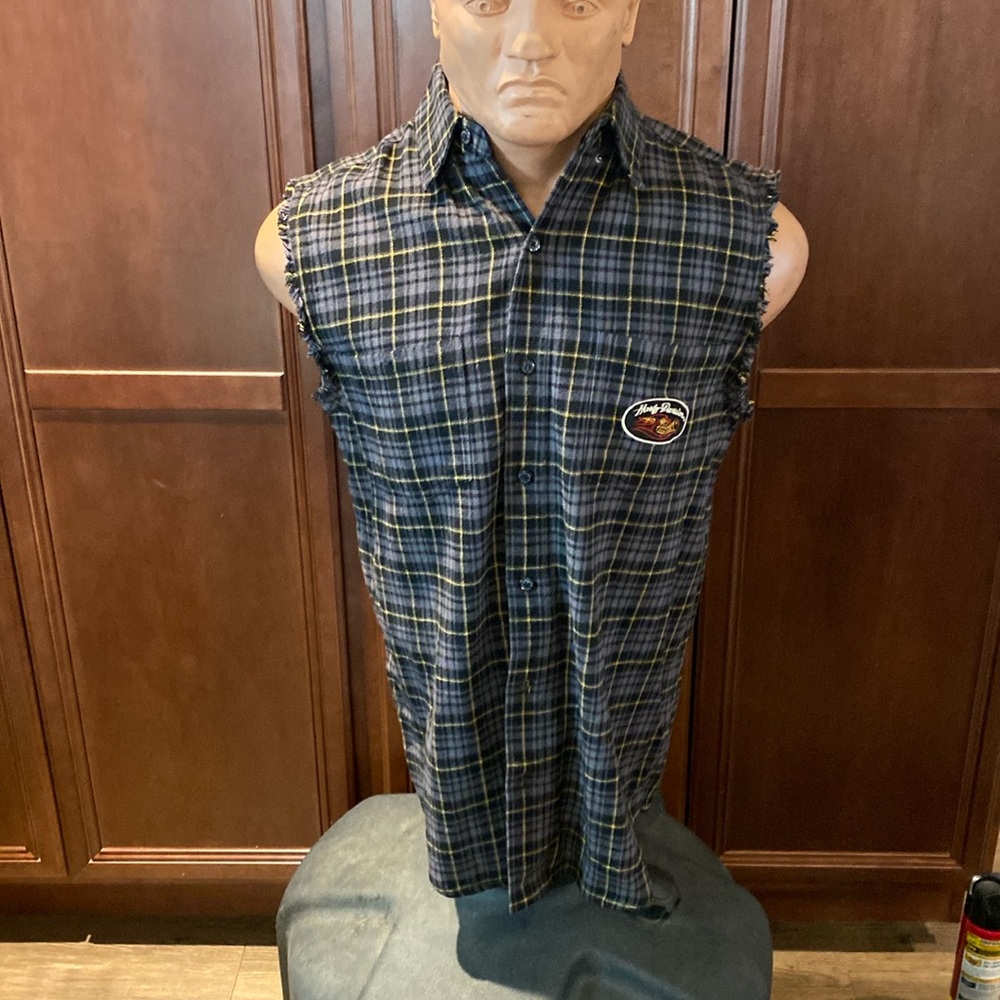 Men’s Harley Davidson Plaid Cut Off Button Down Tank